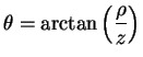 $\displaystyle \theta=\arctan\left(\frac{\rho}{z}\right)
$